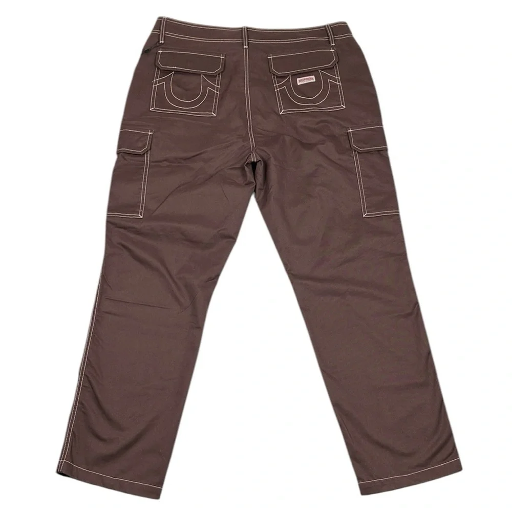 True Religion Brown Cargo Pants White Stitching Men's 38 NWT